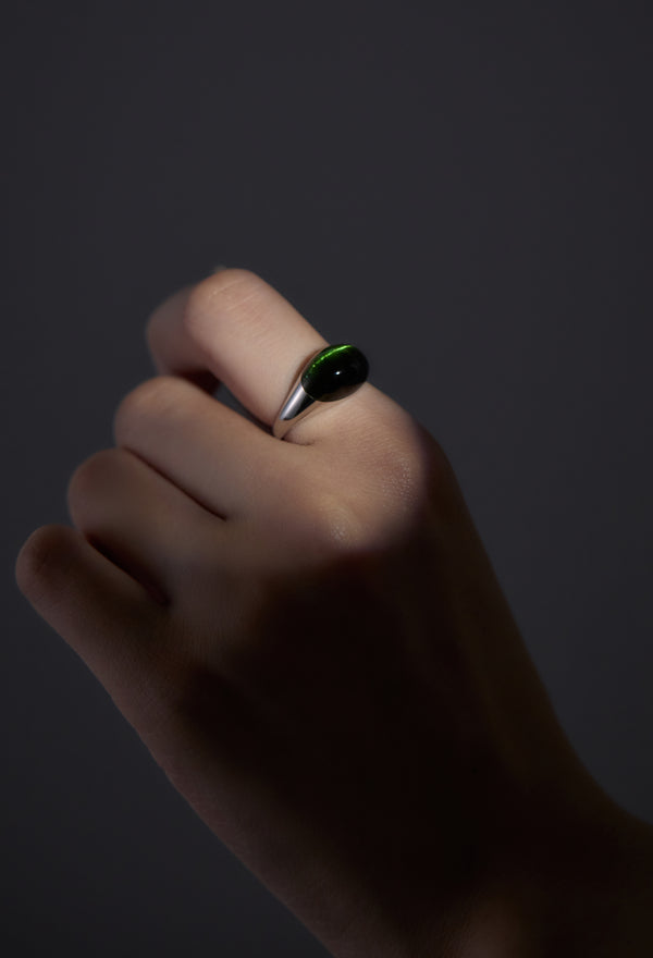 [一点もの] Green Tourmaline Mini Rock Ring / Round / Silver