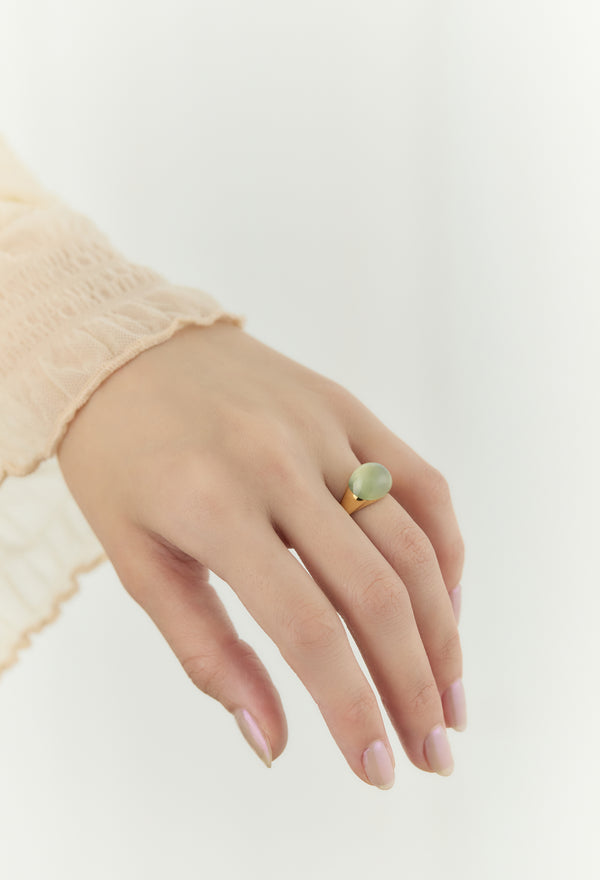 [一点もの] Prehnite Mini Rock Ring / Round / Yellow