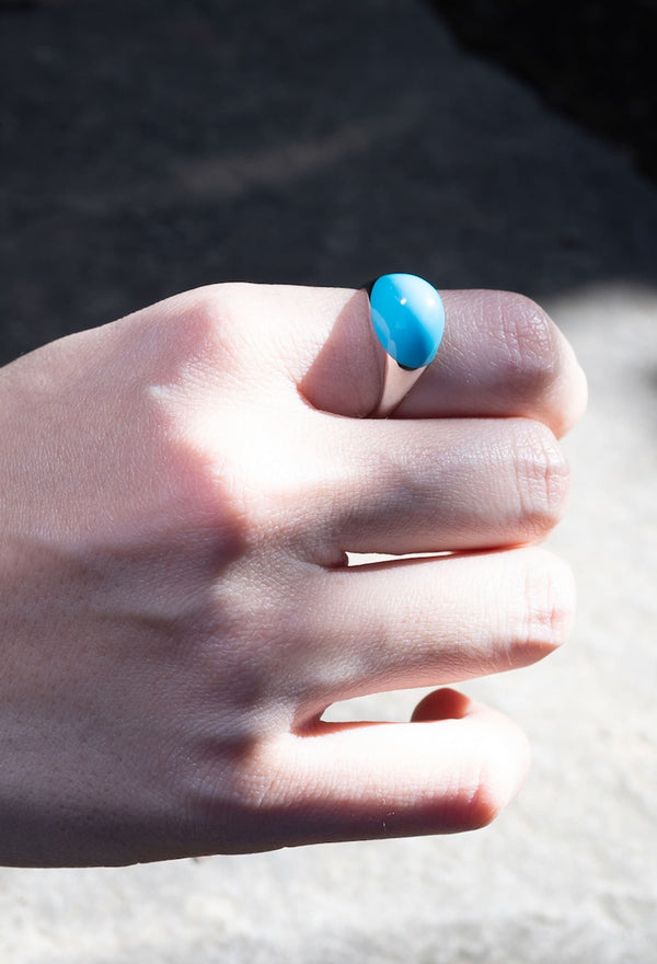 Turquoise Mini Rock Ring / Round / Silver