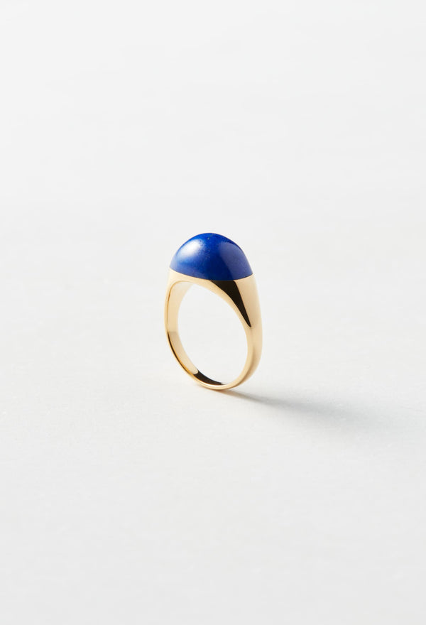 Lapis Lazuli Mini Rock Ring / Round / Yellow