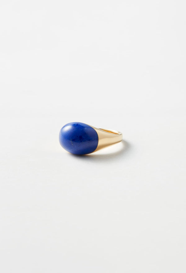 Lapis Lazuli Mini Rock Ring / Round / Yellow