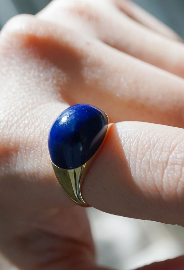 Lapis Lazuli Mini Rock Ring / Round / Yellow