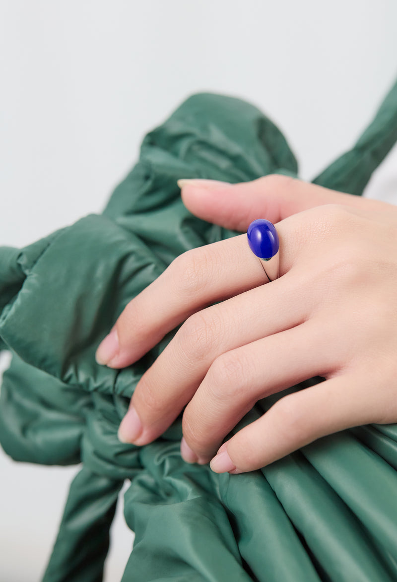 Lapis Lazuli Mini Rock Ring / Round / Silver