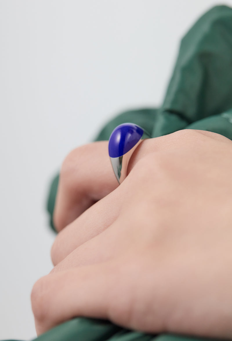 Lapis Lazuli Mini Rock Ring / Round / Silver