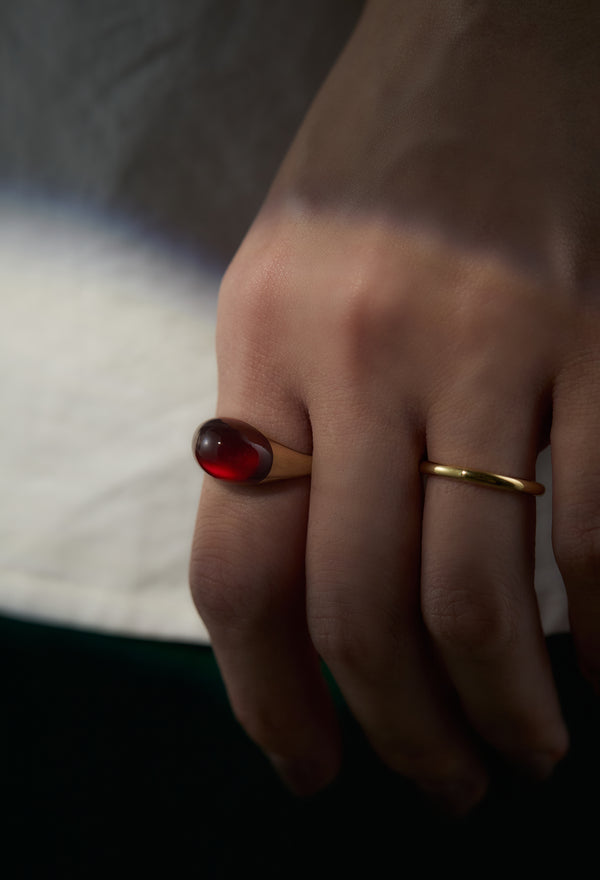 [一点もの] Hessonite Garnet Mini Rock Ring / Round / Yellow