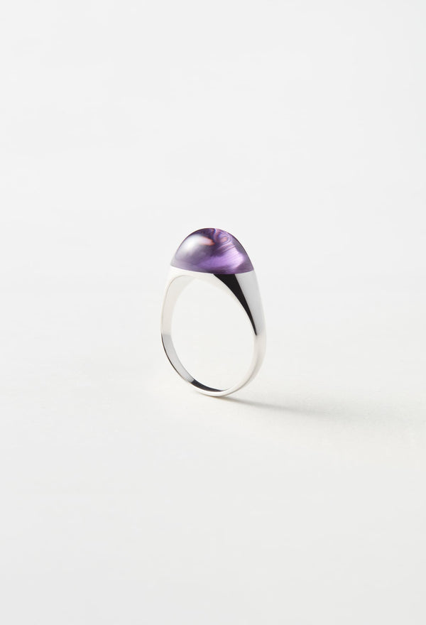 Amethyst Mini Rock Ring / Round / Silver