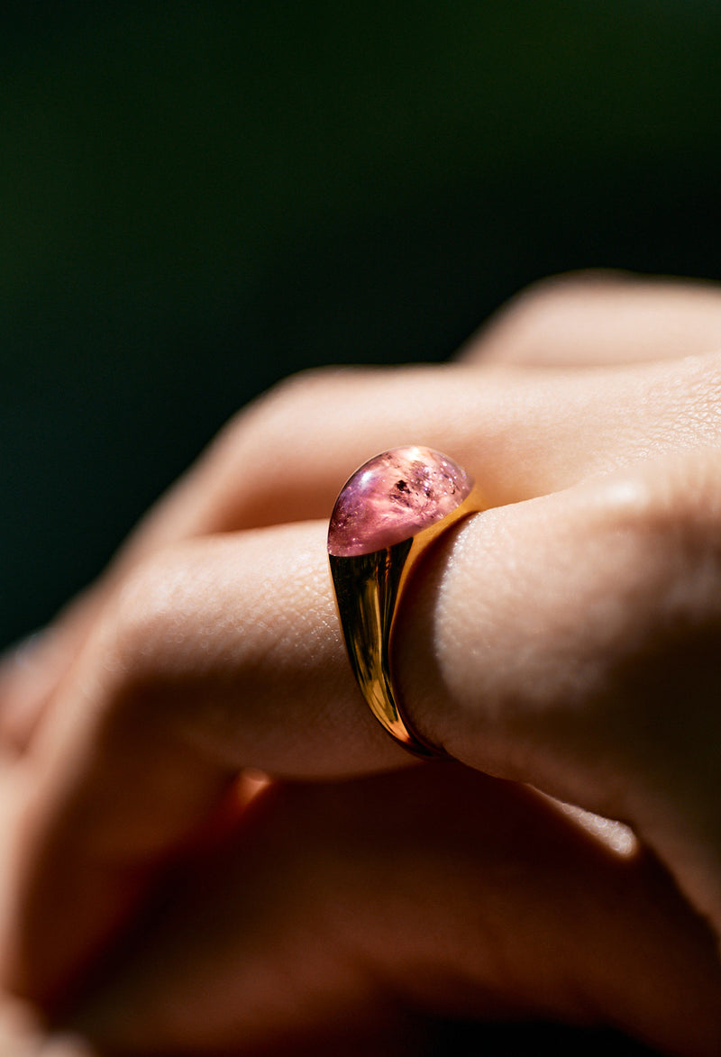 [一点もの] Pink Tourmaline Mini Rock Ring / Round / Yellow