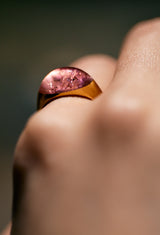 [一点もの] Pink Tourmaline Mini Rock Ring / Round / Yellow