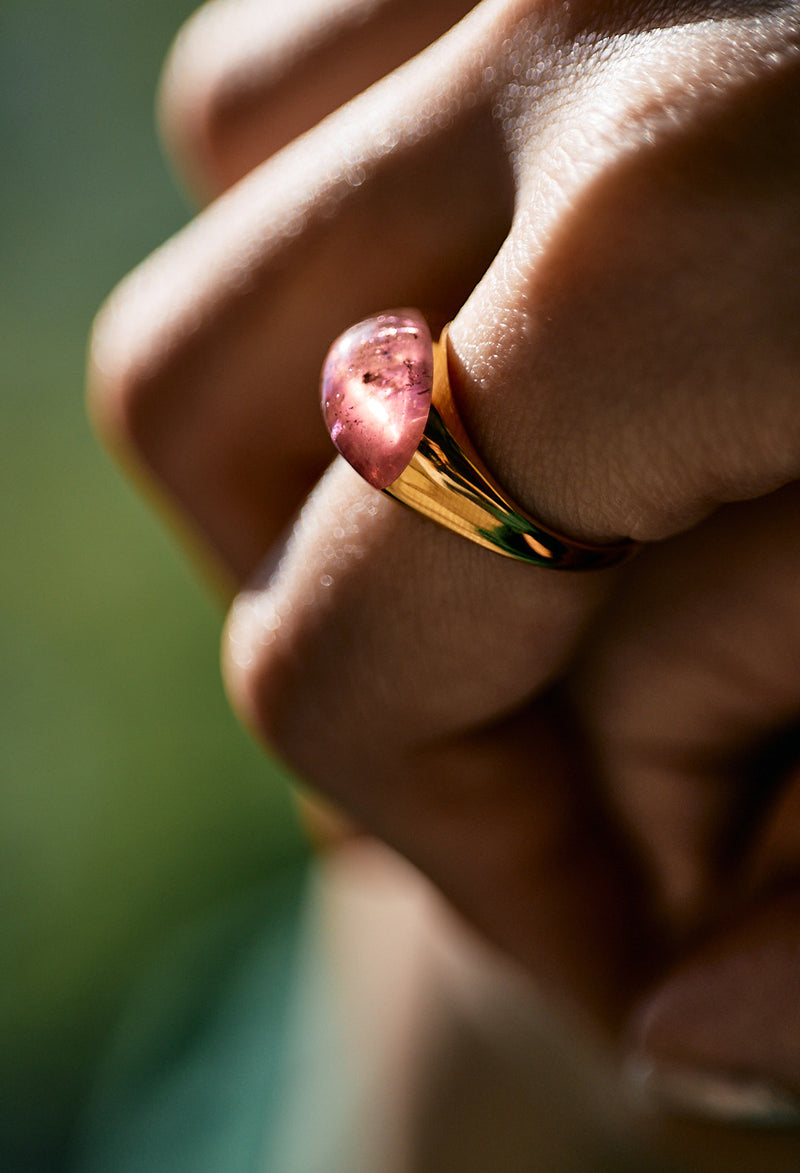 [一点もの] Pink Tourmaline Mini Rock Ring / Round / Yellow