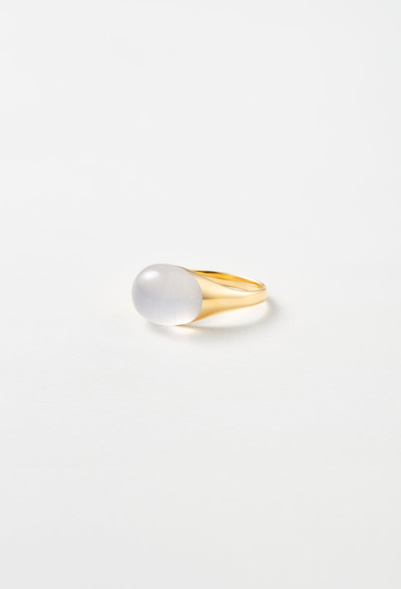 Milky Quartz Mini Rock Ring / Round / Yellow