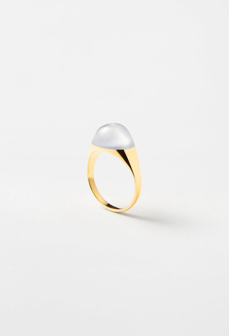 Milky Quartz Mini Rock Ring / Round / Yellow