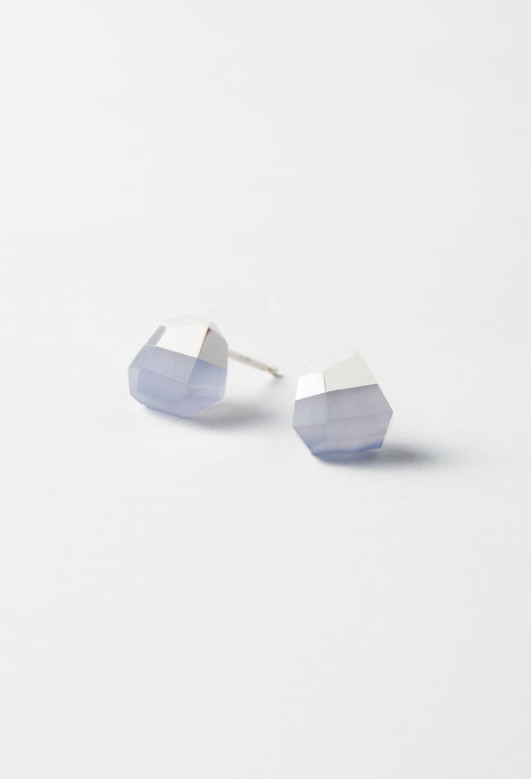 Blue Chalcedony Rock Pierced Earrings Crystal (Pair)