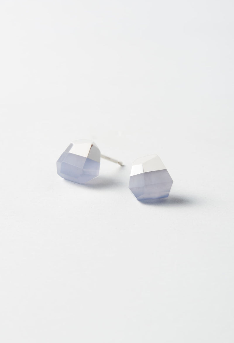 Blue Chalcedony Rock Pierced Earrings / Crystal (Pair)