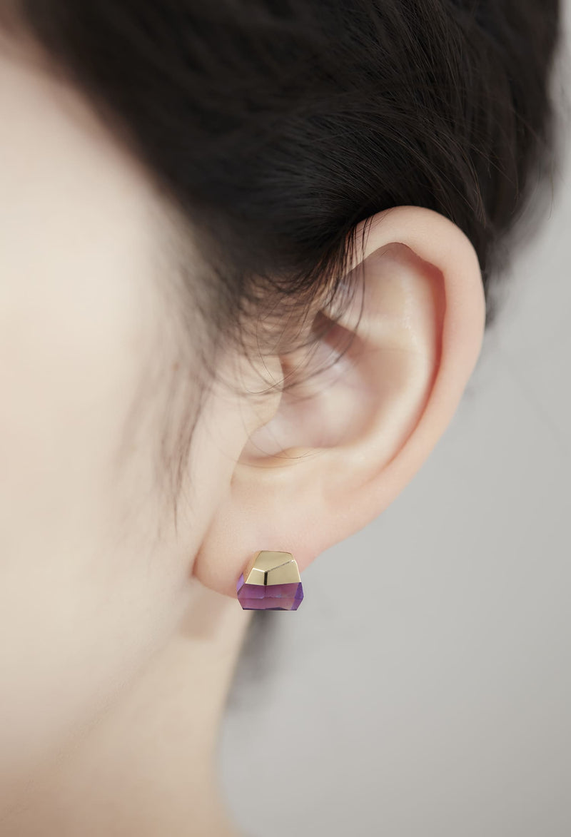 Amethyst Rock Pierced Earrings / Crystal (Pair)