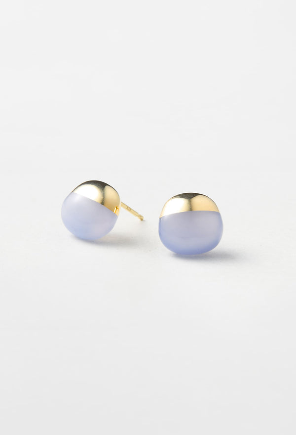 Blue Chalcedony Rock Pierced Earrings Horizontal Round (Pair)