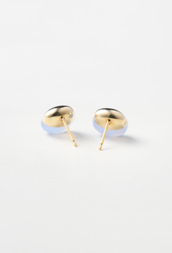 Blue Chalcedony Rock Pierced Earrings Horizontal Round (Pair)