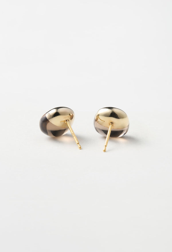 Smoky Quartz Rock Pierced Earrings / Horizontal Round / Pair