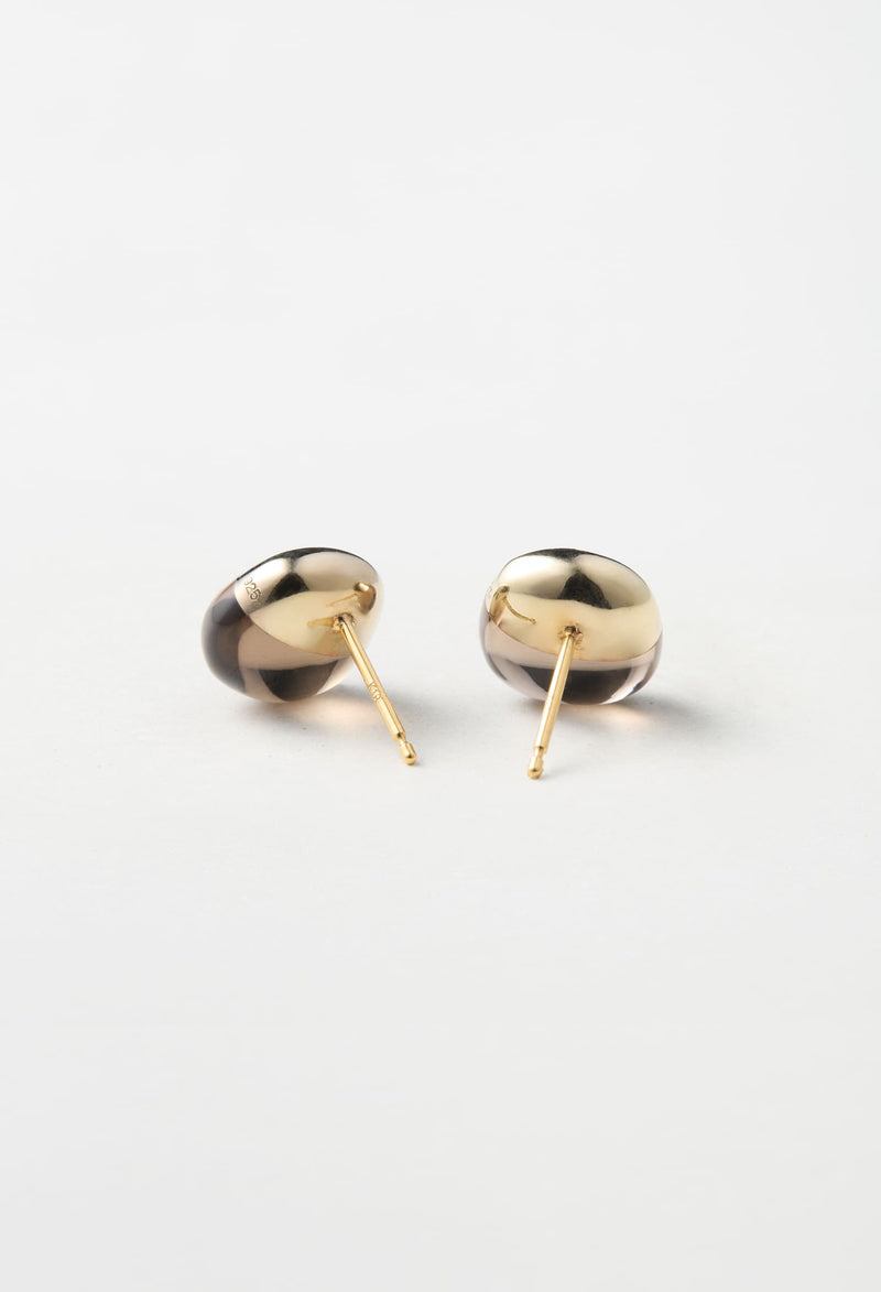 Smoky Quartz Rock Pierced Earrings Horizontal Round (Pair)