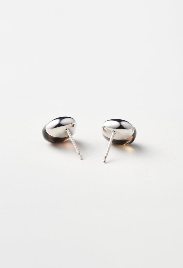 Smoky Quartz Rock Pierced Earrings / Horizontal Round / Pair