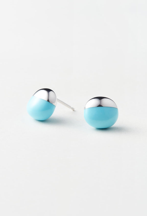 Turquoise Rock Pierced Earrings Horizontal Round (Pair)