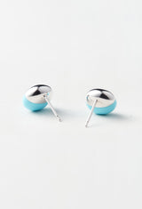 Turquoise Rock Pierced Earrings / Horizontal Round / Pair