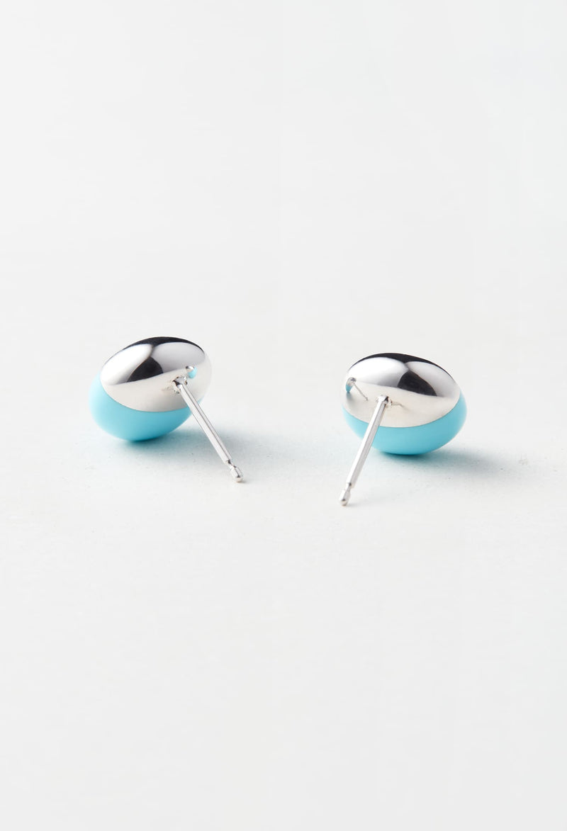 Turquoise Rock Pierced Earrings / Horizontal Round / Pair