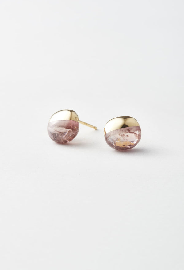 【一点もの】Pink Tourmaline Rock Pierced Earrings Horizontal Round (Pair)