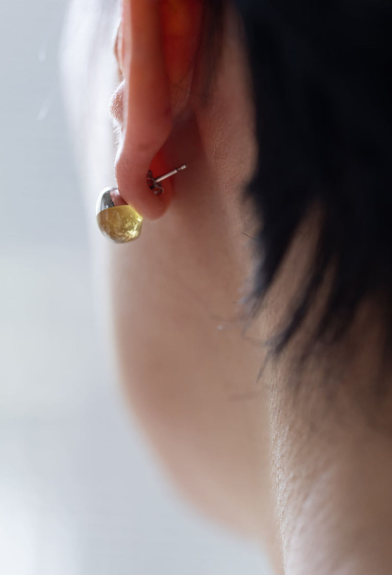 [一点もの] Yellow Beryl Rock Pierced Earrings / Horizontal Round / Pair
