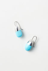 Turquoise Rock Pierced Earrings / Vertical Round / Hook / Pair
