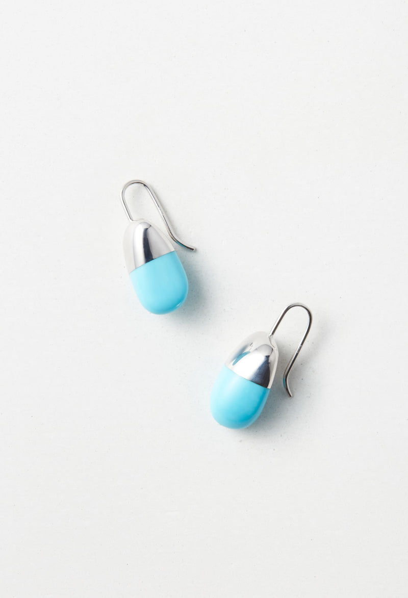 Turquoise Rock Pierced Earrings / Vertical Round / Hook / Pair
