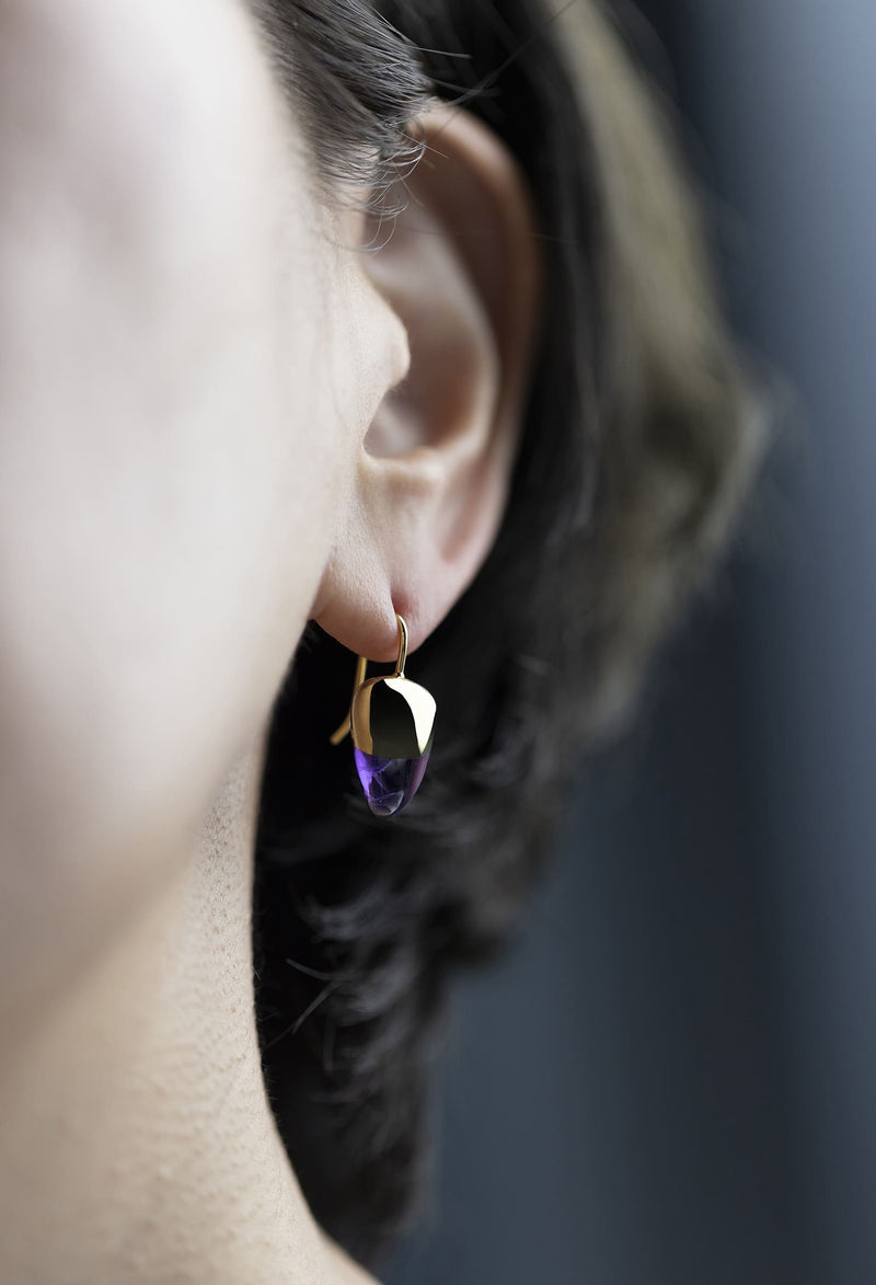 Amethyst Rock Pierced Earrings Vertical Round Hook (Pair)