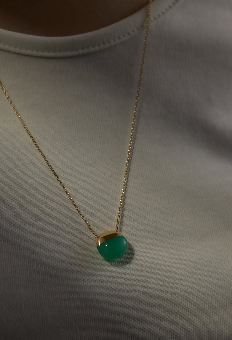 Chrysoprase Rock Necklace / Horizontal Round / Yellow