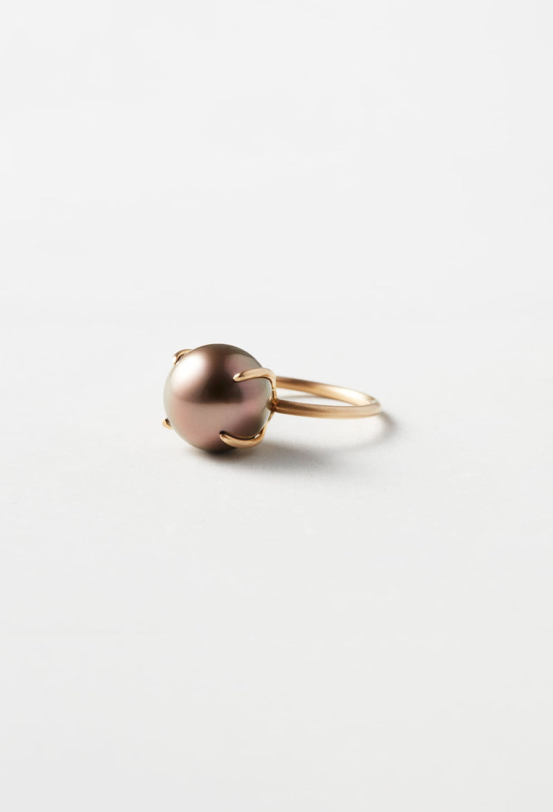 Pinkish Black South Sea Pearl Gem Ring