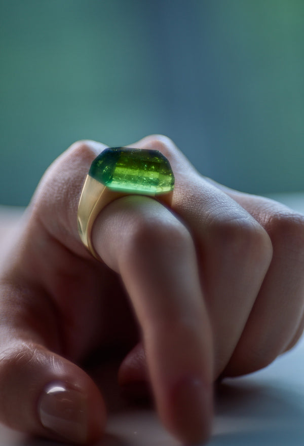 [一点もの] Green Tourmaline Rock Ring / Crystal