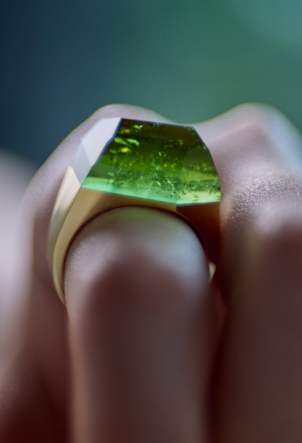 [一点もの] Green Tourmaline Rock Ring / Crystal