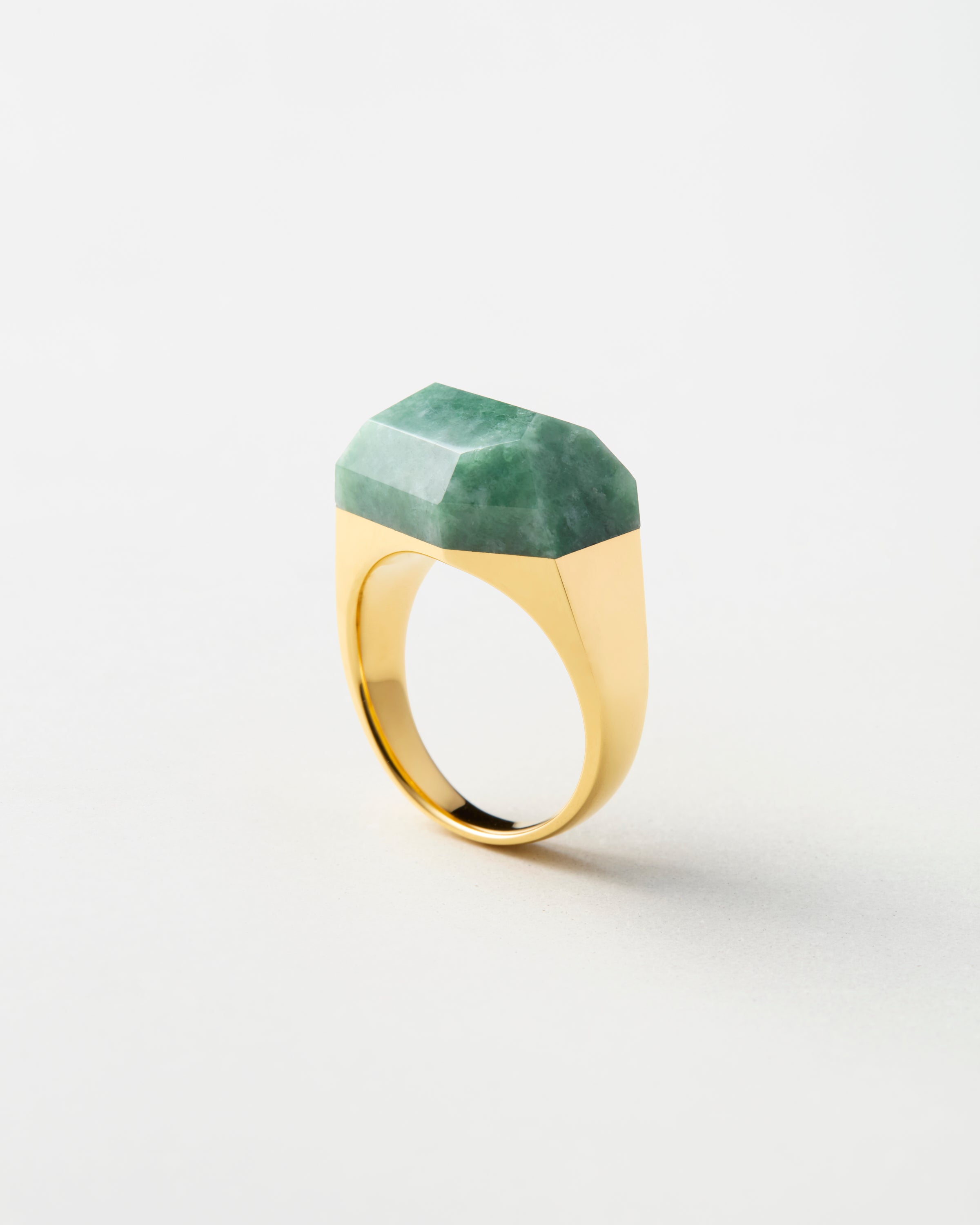 Green Jade Mini Rock Ring / Round / Yellow