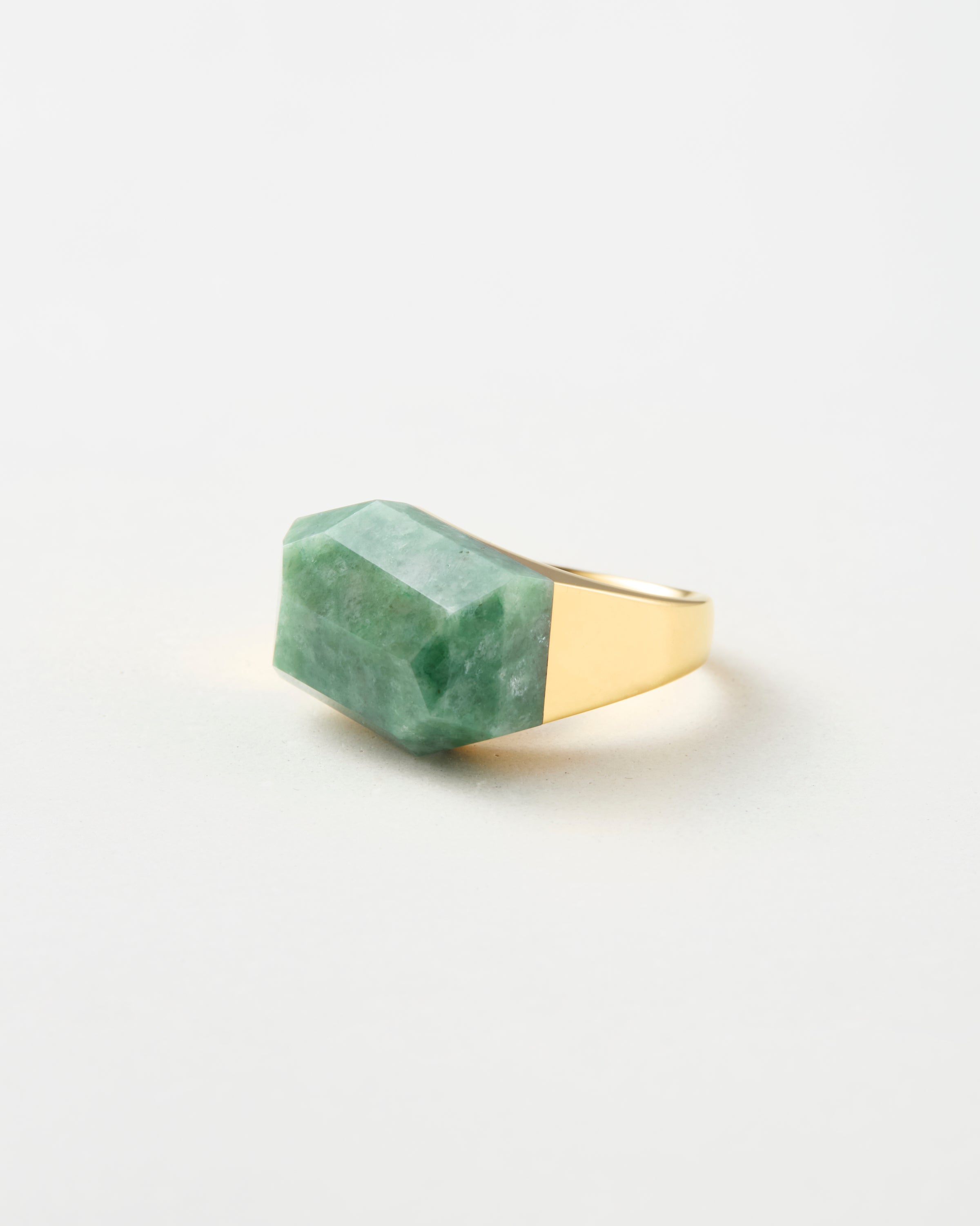Green Jade Mini Rock Ring / Round / Yellow