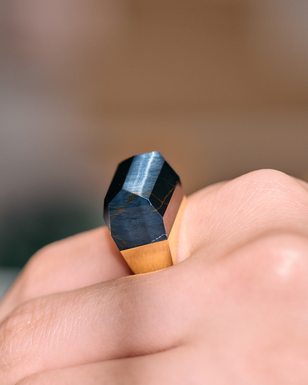 [One-of-a-kind] Hawk's Eye Rock Ring / Round / Yellow