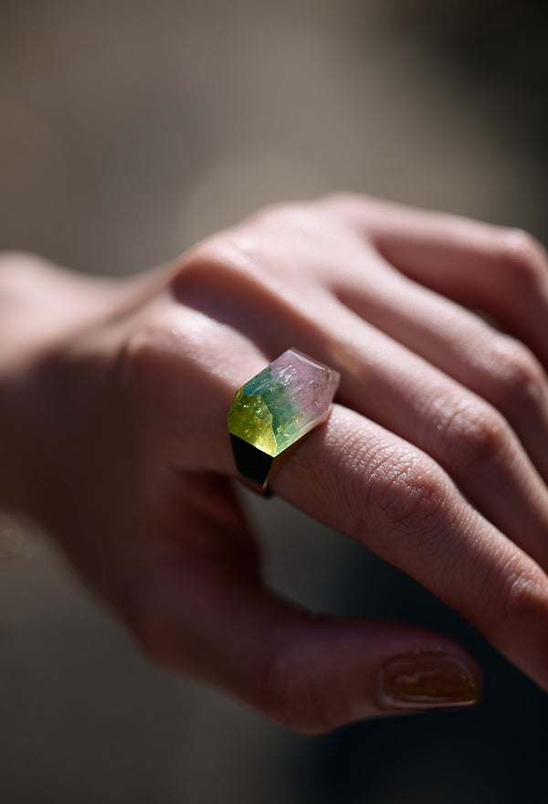 [一点もの] Water Melon Tourmaline Rock Ring / Crystal