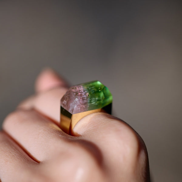 モンゴリア　ウォーターメロン 一点もの] Water Melon Tourmaline Rock Ring / Crystal – bororo