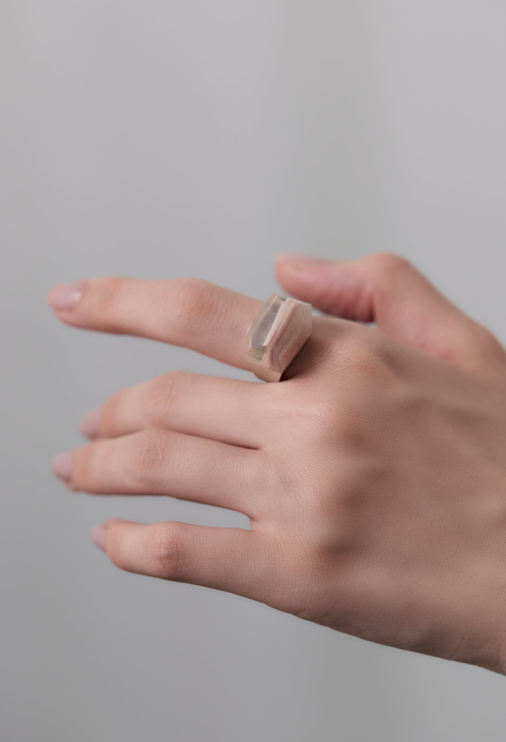 [One-of-a-kind] Black Banded Agate Rock Ring / Crystal / Silver