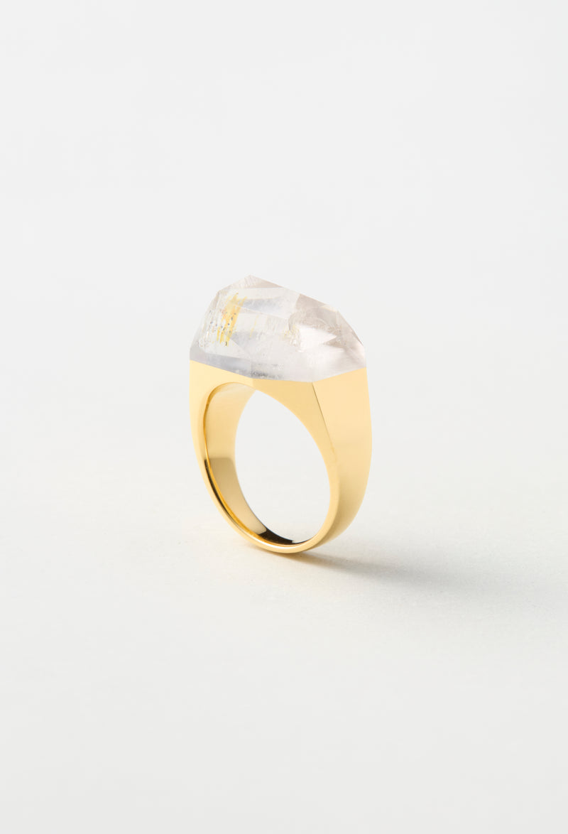 一点もの] Oil in Quartz Rock Ring / Crystal / Yellow – bororo