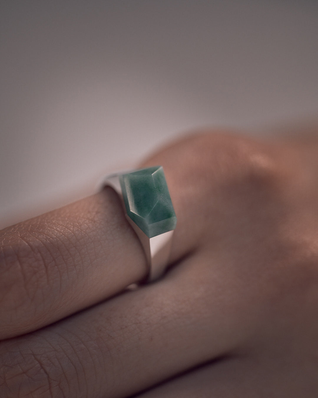 Green Jade Mini Rock Ring / Round / Yellow