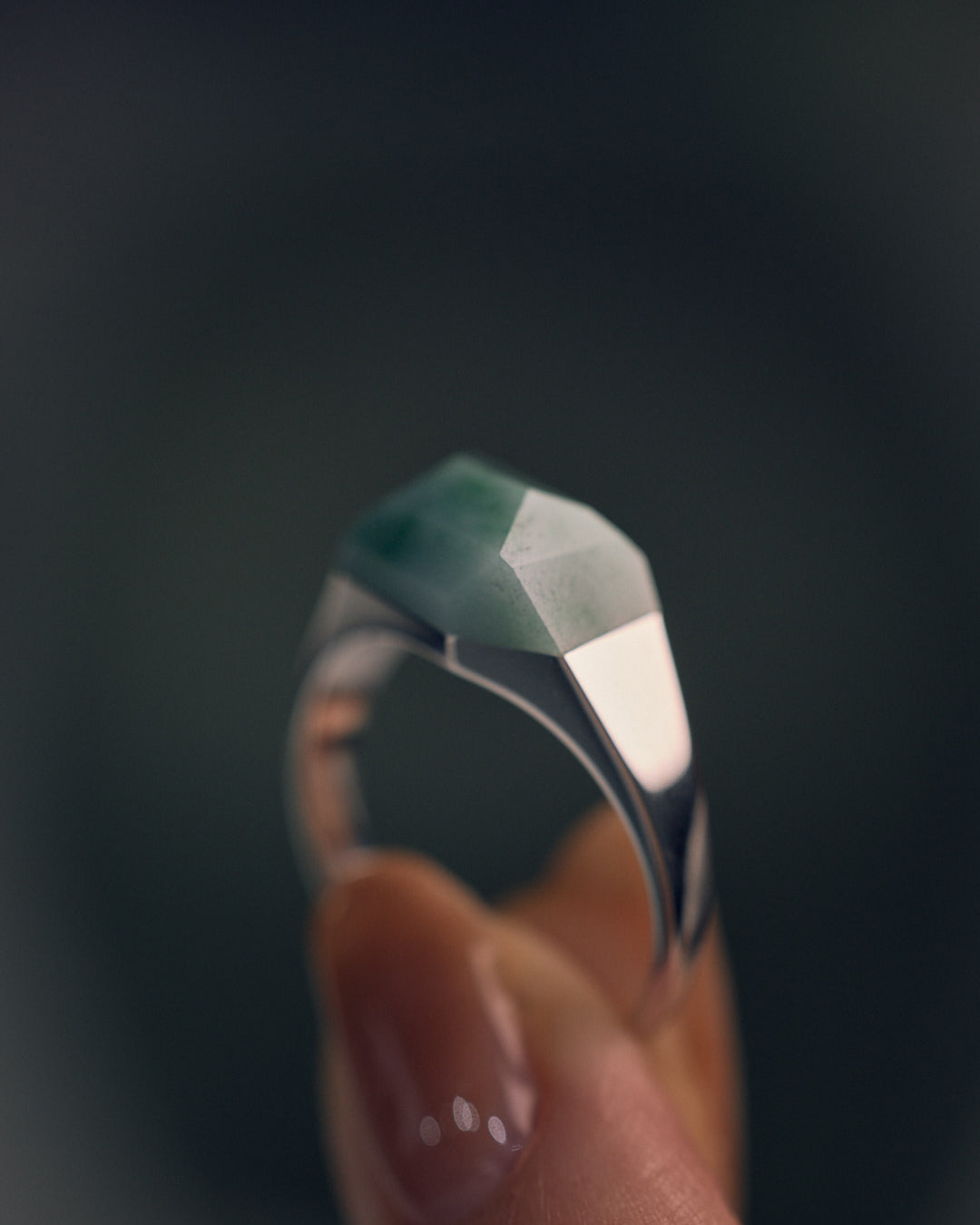 Green Jade Mini Rock Ring / Round / Yellow
