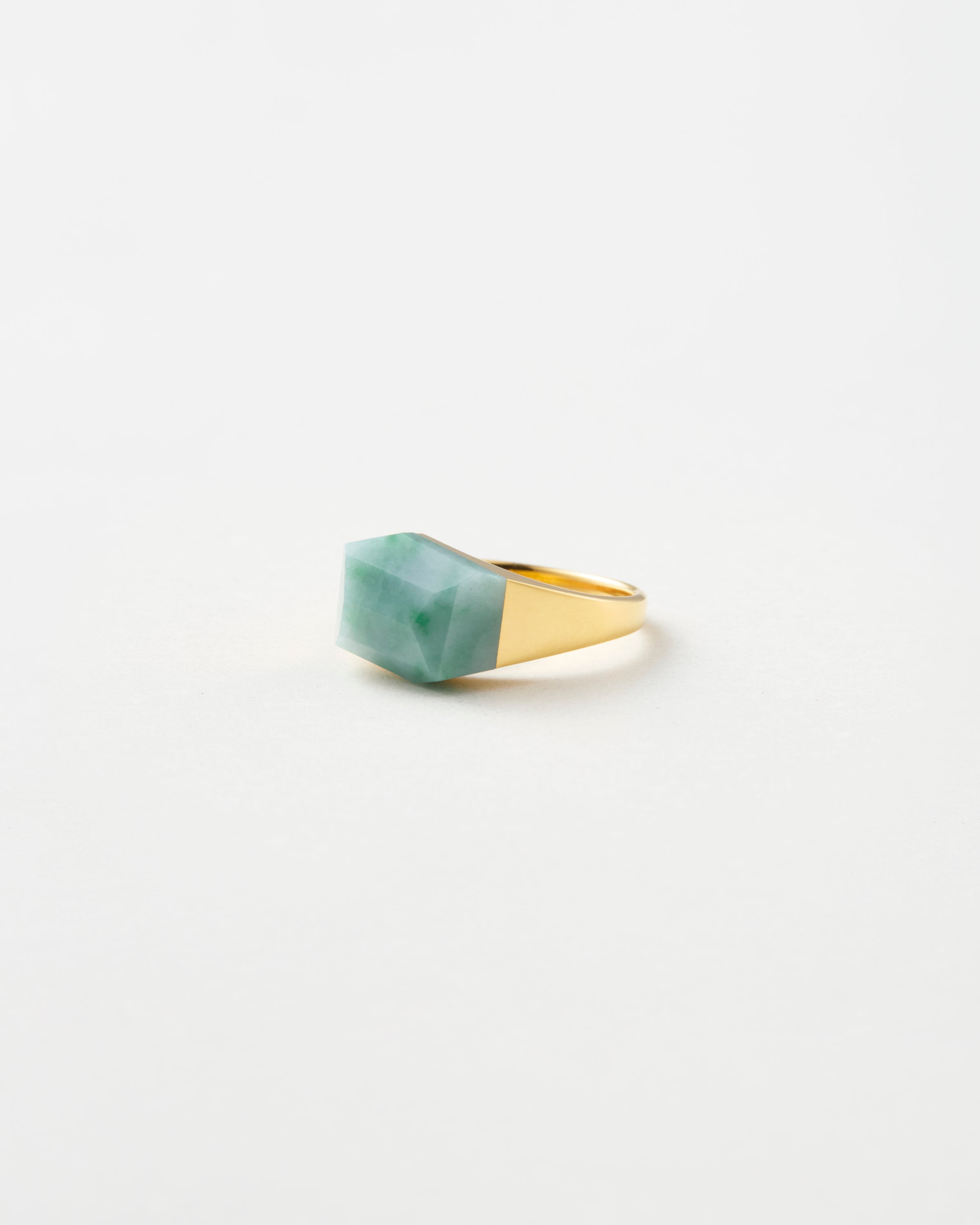 Green Jade Mini Rock Ring / Round / Yellow