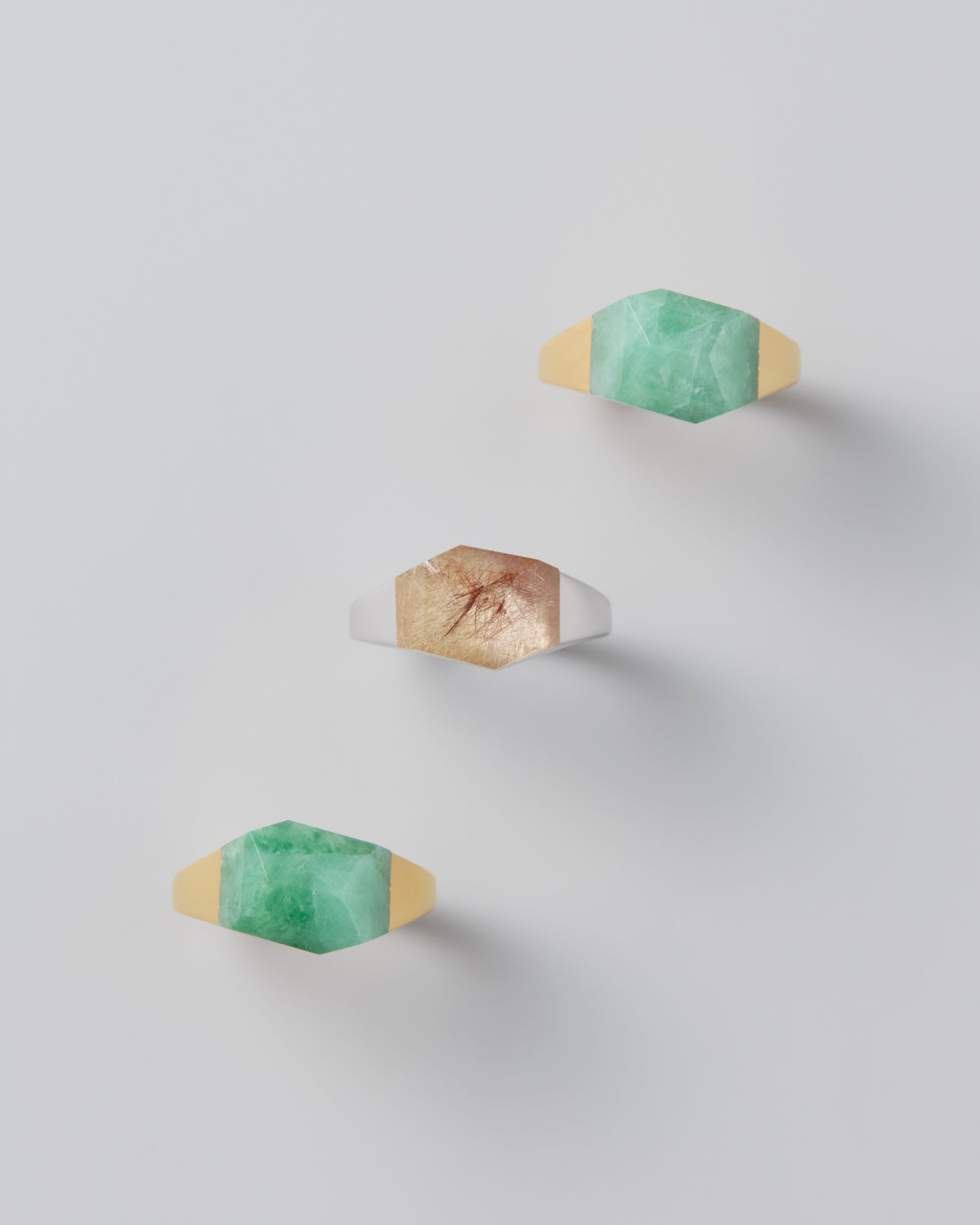 Green Jade Mini Rock Ring / Round / Yellow