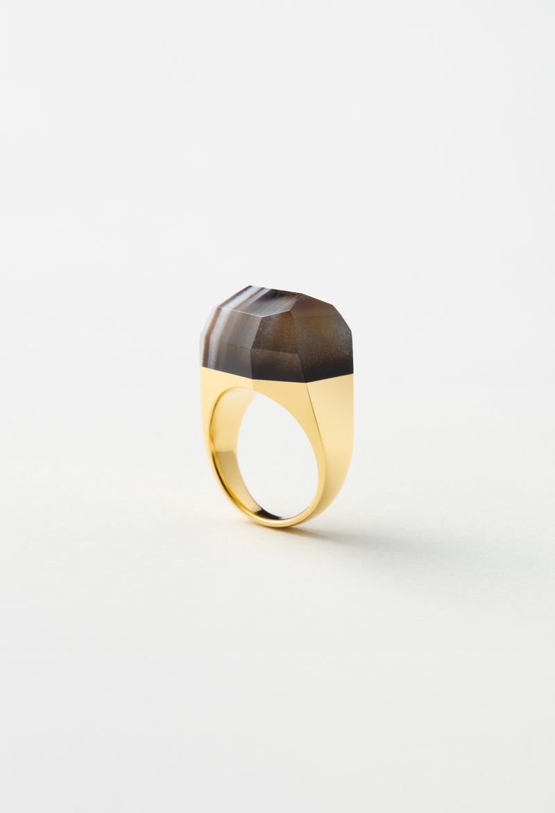 [一点もの] Black Banded Agate Rock Ring / Crystal / Yellow