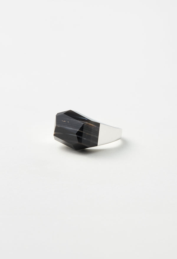 [一点もの] Black Banded Agate Rock Ring / Crystal / Silver