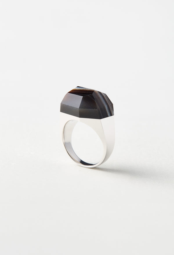 [一点もの] Black Banded Agate Rock Ring / Crystal / Silver