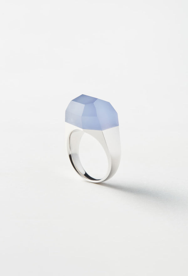 Blue Chalcedony Rock Ring / Crystal / Silver